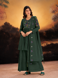 Forest Green Anarkali-Style Short Kurta Sharara Set with Floral Embroidered Yoke