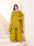 Mustard Yellow Roman Silk Embroidered Kurta Palazzo Set with Dupatta.