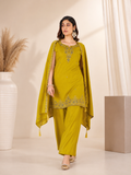 Mustard Yellow Roman Silk Embroidered Kurta Palazzo Set with Dupatta.