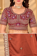 Caramel Brown Rangoli Silk Saree with Wine Embroidered Blouse