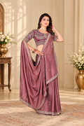 Dusty Mauve Rangoli Silk Saree with Embroidered Blouse