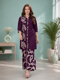 Royal Plum Pure Gaji Silk Printed Kurta & Palazzo Set