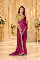 Rani Pink Rangoli Silk Saree with Mustard Gold Embroidered Blouse