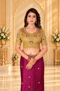 Rani Pink Rangoli Silk Saree with Mustard Gold Embroidered Blouse