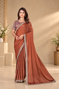 Caramel Brown Rangoli Silk Saree with Wine Embroidered Blouse