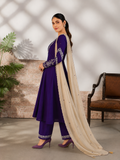Deep Indigo Purple Roman Silk Anarkali Kurta Palazzo Set with Cream Dupatta