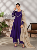 Deep Indigo Purple Roman Silk Anarkali Kurta Palazzo Set with Cream Dupatta