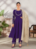 Deep Indigo Purple Roman Silk Anarkali Kurta Palazzo Set with Cream Dupatta