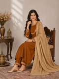 Chestnut Brown Roman Silk Anarkali Kurta Palazzo Set with Beige Dupatta