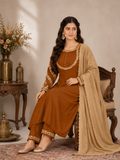 Chestnut Brown Roman Silk Anarkali Kurta Palazzo Set with Beige Dupatta