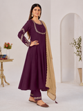 Wine Purple Roman Silk Anarkali Kurta Palazzo Set with Beige Dupatta
