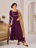 Wine Purple Roman Silk Anarkali Kurta Palazzo Set with Beige Dupatta
