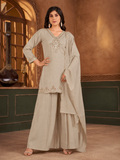 Light Olive Sage Pali Silk Sharara Suit Set