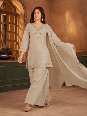 Light Olive Sage Pali Silk Sharara Suit Set