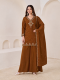 Chocolate Brown Pali Silk Sharara Suit Set