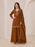 Chocolate Brown Pali Silk Sharara Suit Set