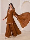 Chocolate Brown Pali Silk Sharara Suit Set