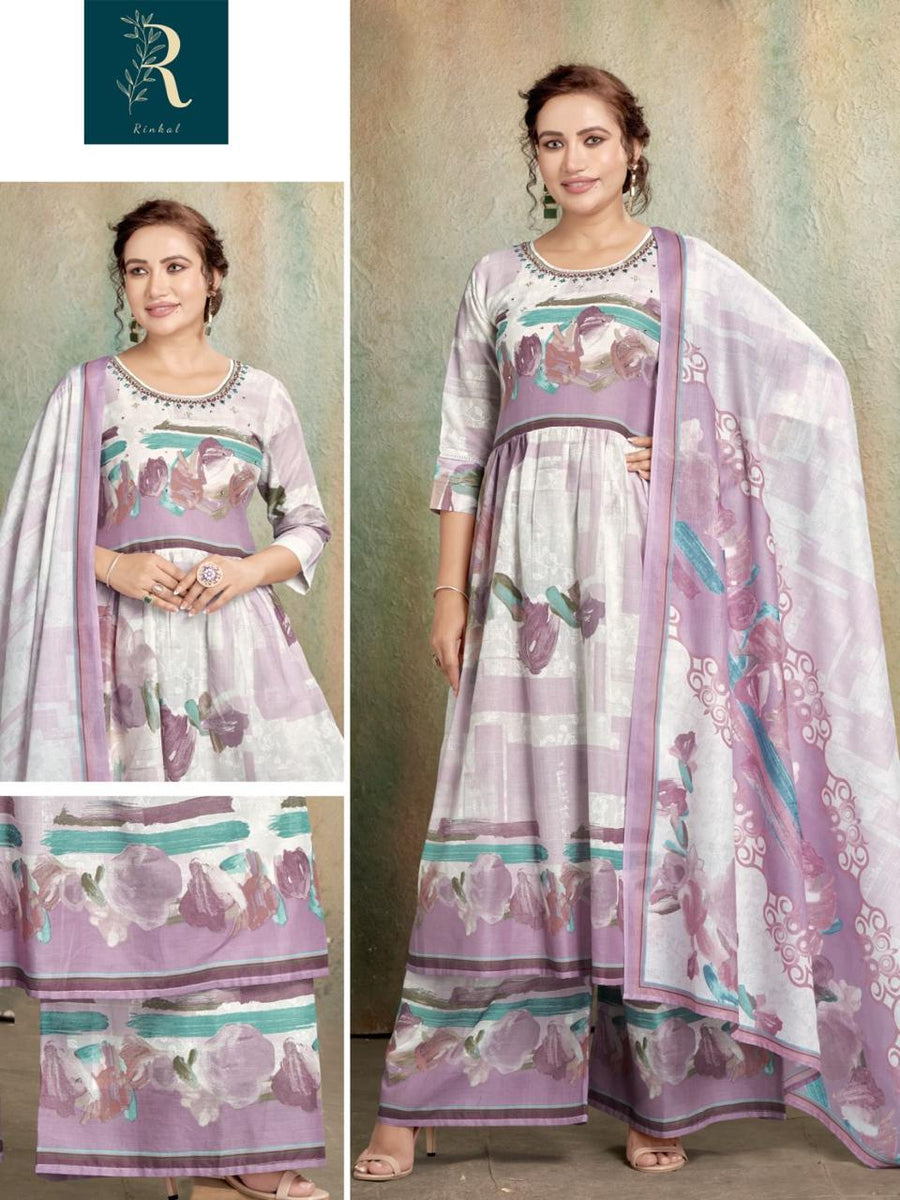 Teal Floral Abstract Anarkali Kurta Set
