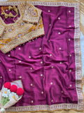 Rani Pink Rangoli Silk Saree with Mustard Gold Embroidered Blouse