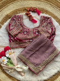 Dusty Mauve Rangoli Silk Saree with Embroidered Blouse