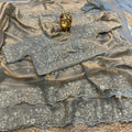 Smoky Grey Fendy Satin Embroidered Saree with Fully Stitched Heavy Sequin Work