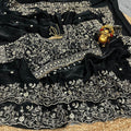 Black Fendy Satin Embroidered Saree with Fully Stitched Heavy Sequin Work Blouse