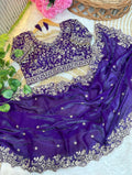 Purple Fendy Satin Embroidered Saree with Fully Stitched Heavy Sequin Work Blouse