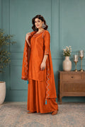 Rust Orange Gaji Silk Palazzo Suit Set