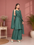 Deep Emerald Green Gaji Silk Palazzo Suit Set