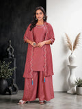 Dusty Rose Gaji Silk Palazzo Suit Set