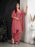 Dusty Rose Gaji Silk Palazzo Suit Set