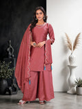 Dusty Rose Gaji Silk Palazzo Suit Set