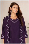 Deep Indigo Violet Gaji Silk Palazzo Suit Set
