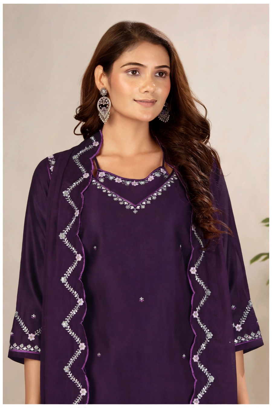 Deep Indigo Violet Gaji Silk Palazzo Suit Set