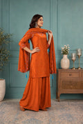 Rust Orange Gaji Silk Palazzo Suit Set