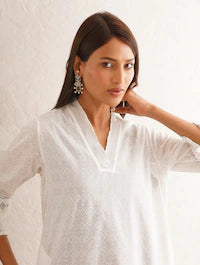Women White Cotton Kurta Set